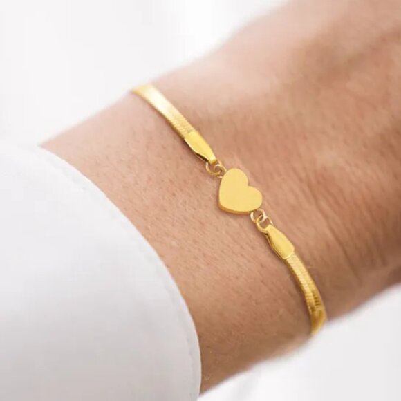 3/$35 Golden Heart Snake Chain Charm Bracelet Gold Plated Stainless Steel - Picture 6 of 6